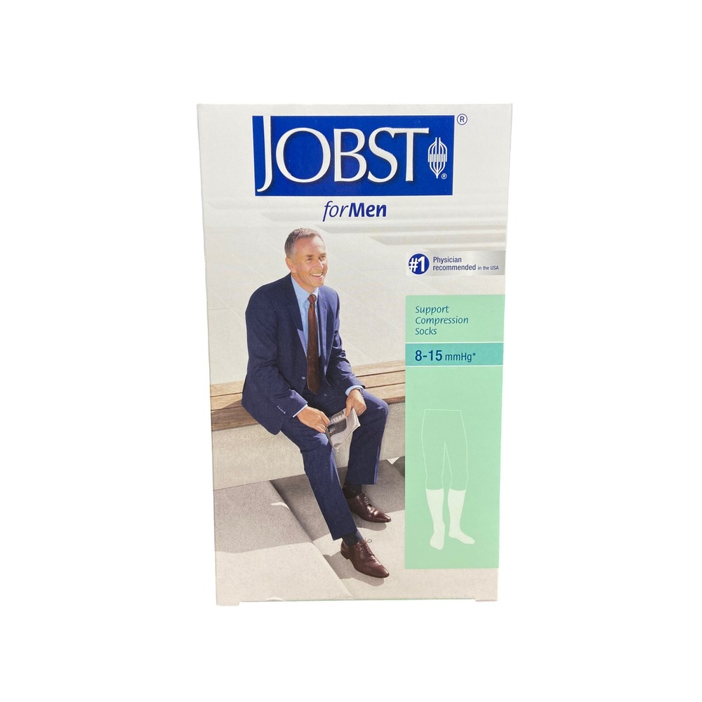JOBST forMen Compression Socks White Large 8-15 mmHg Knee High Ribbed 110333 NEW